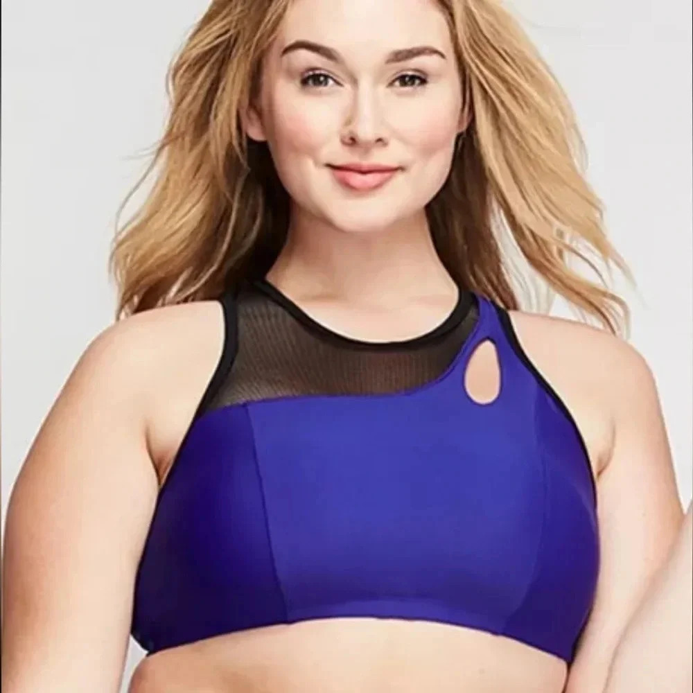 NWT Cacique Size 26 Blue Fishnet High Neck Swim Top Bikini Swimsuit New